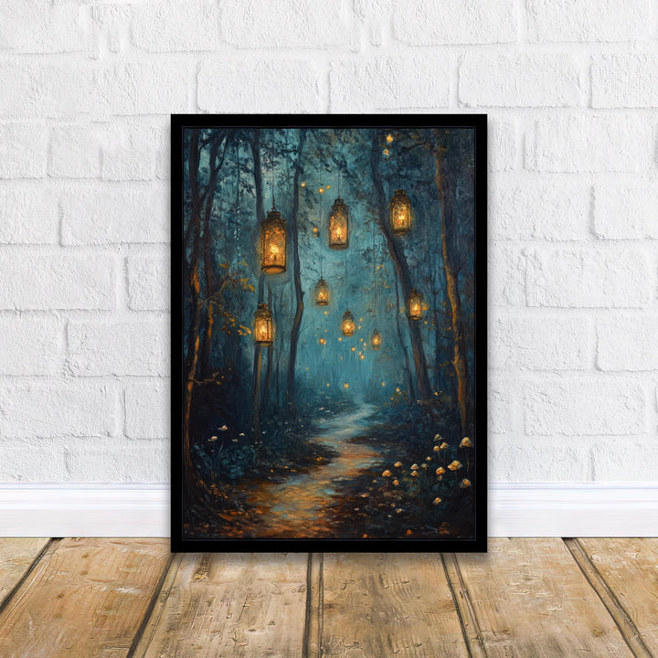Magical Lantern Path Poster Enchanted Forest Art Cottagecore Decor Whimsical Woodland Illustration