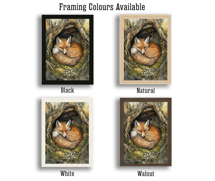 Sleeping Fox in Tree Roots Poster Cottagecore Decor Rustic Wildlife Illustration Enchanted Woodland Wall Art