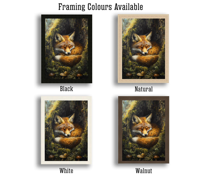 Sleeping Fox in Mossy Hollow Poster Cottagecore Nature Art Vintage Woodland Wildlife Illustration