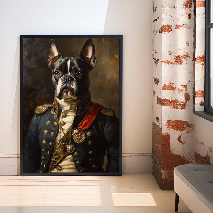 Boston Terrier Portrait Poster Regal Pet Art Vintage Animal Illustration Humorous Wall Decor Dog Lover Gift