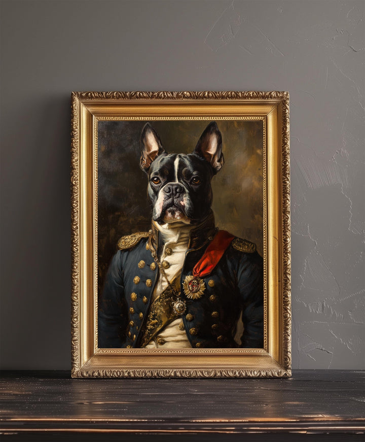 Boston Terrier Portrait Poster Regal Pet Art Vintage Animal Illustration Humorous Wall Decor Dog Lover Gift