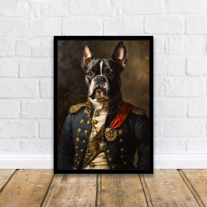 Boston Terrier Portrait Poster Regal Pet Art Vintage Animal Illustration Humorous Wall Decor Dog Lover Gift