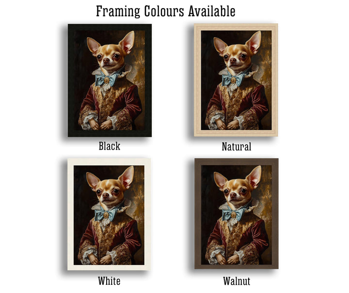 Chihuahua Portrait Poster Regal Pet Art Vintage Animal Illustration Humorous Wall Decor Dog Lover Gift