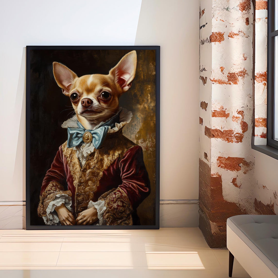 Chihuahua Portrait Poster Regal Pet Art Vintage Animal Illustration Humorous Wall Decor Dog Lover Gift