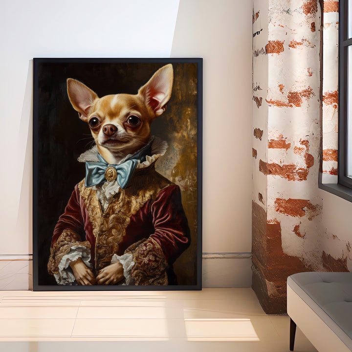 Chihuahua Portrait Poster Regal Pet Art Vintage Animal Illustration Humorous Wall Decor Dog Lover Gift