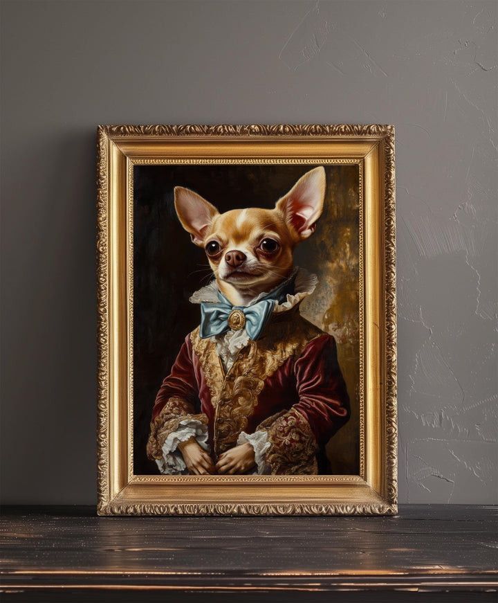 Chihuahua Portrait Poster Regal Pet Art Vintage Animal Illustration Humorous Wall Decor Dog Lover Gift