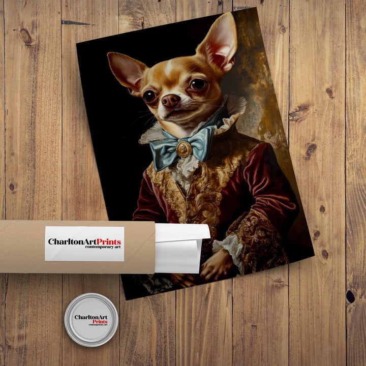 Chihuahua Portrait Poster Regal Pet Art Vintage Animal Illustration Humorous Wall Decor Dog Lover Gift