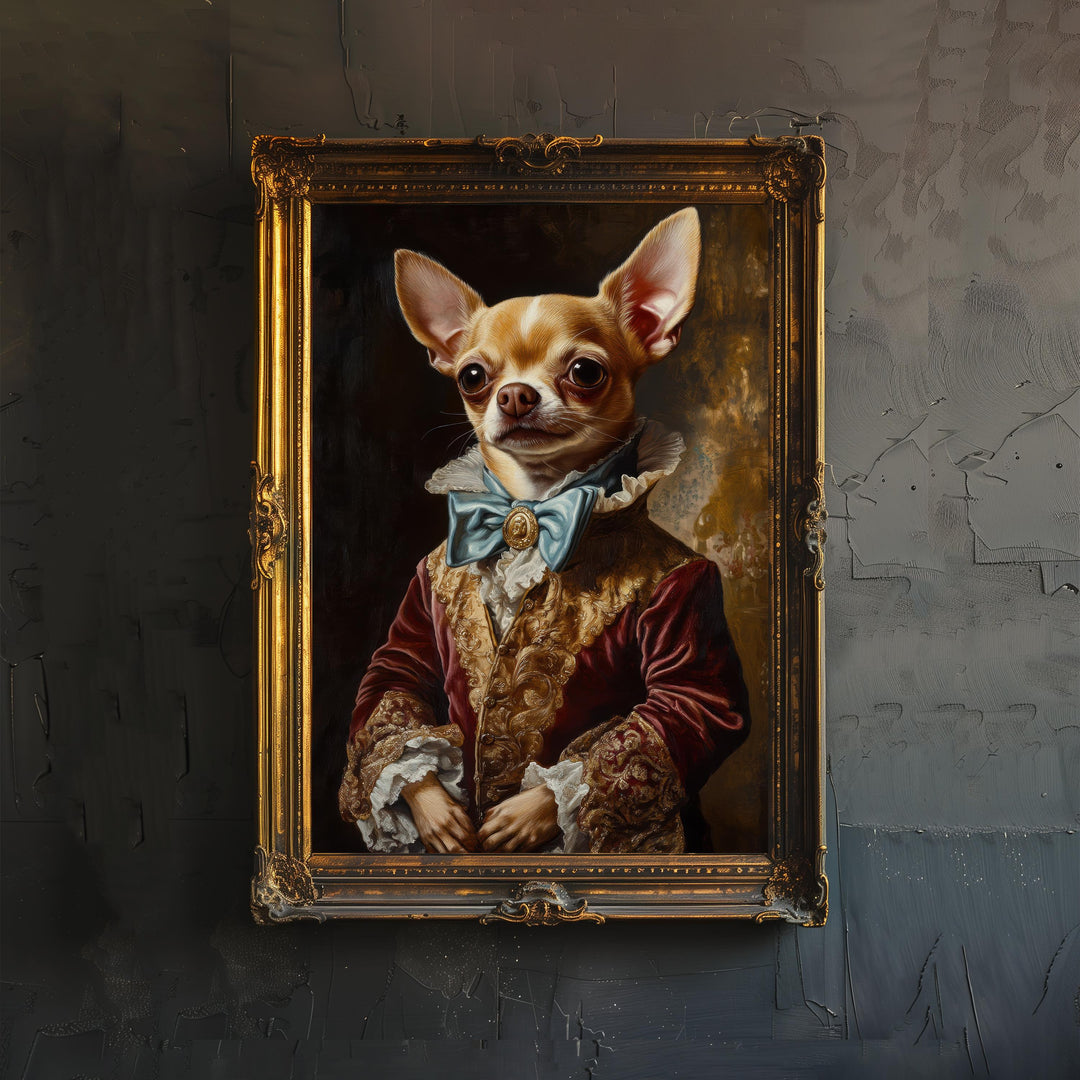 Chihuahua Portrait Poster Regal Pet Art Vintage Animal Illustration Humorous Wall Decor Dog Lover Gift