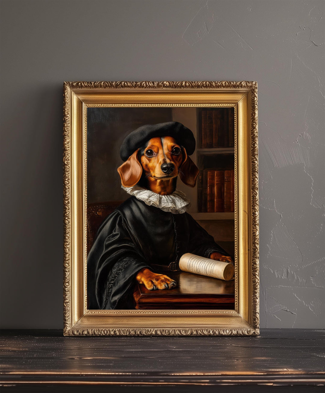 Scholarly Dachshund Poster Dark Academia Decor Vintage Animal Illustration Professor Wall Art Dog Lover Gift