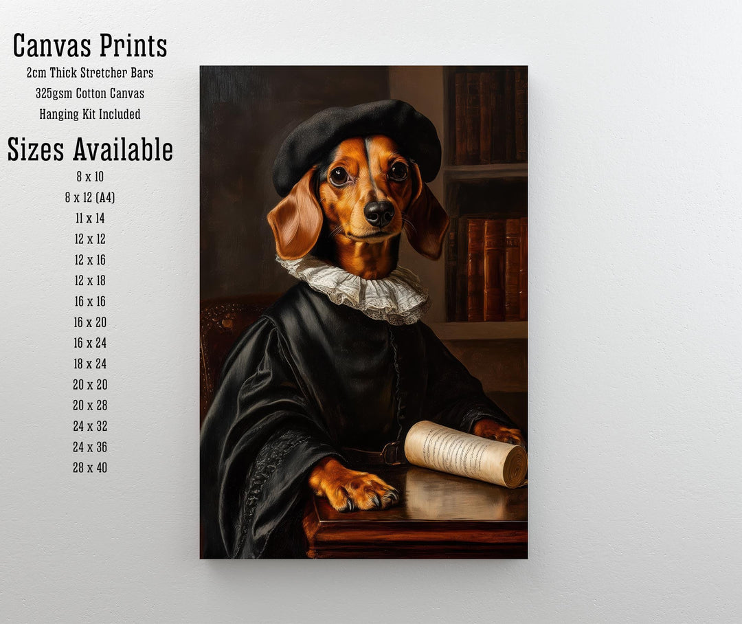 Scholarly Dachshund Poster Dark Academia Decor Vintage Animal Illustration Professor Wall Art Dog Lover Gift