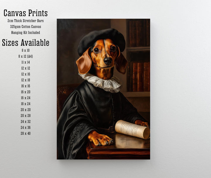 Scholarly Dachshund Poster Dark Academia Decor Vintage Animal Illustration Professor Wall Art Dog Lover Gift