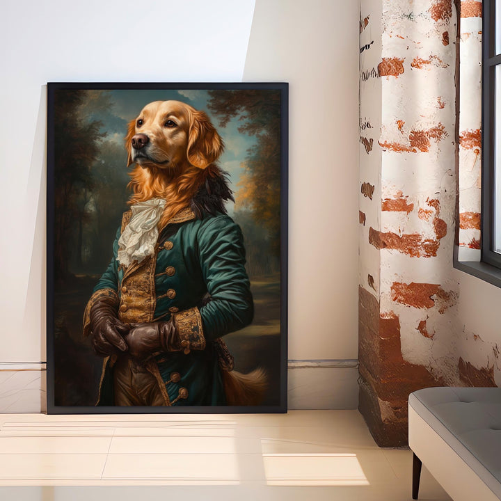 Golden Retriever Portrait Poster Regal Pet Art Vintage Animal Illustration Humorous Wall Decor Dog Lover Gift