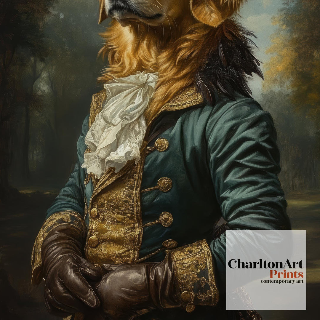 Golden Retriever Portrait Poster Regal Pet Art Vintage Animal Illustration Humorous Wall Decor Dog Lover Gift