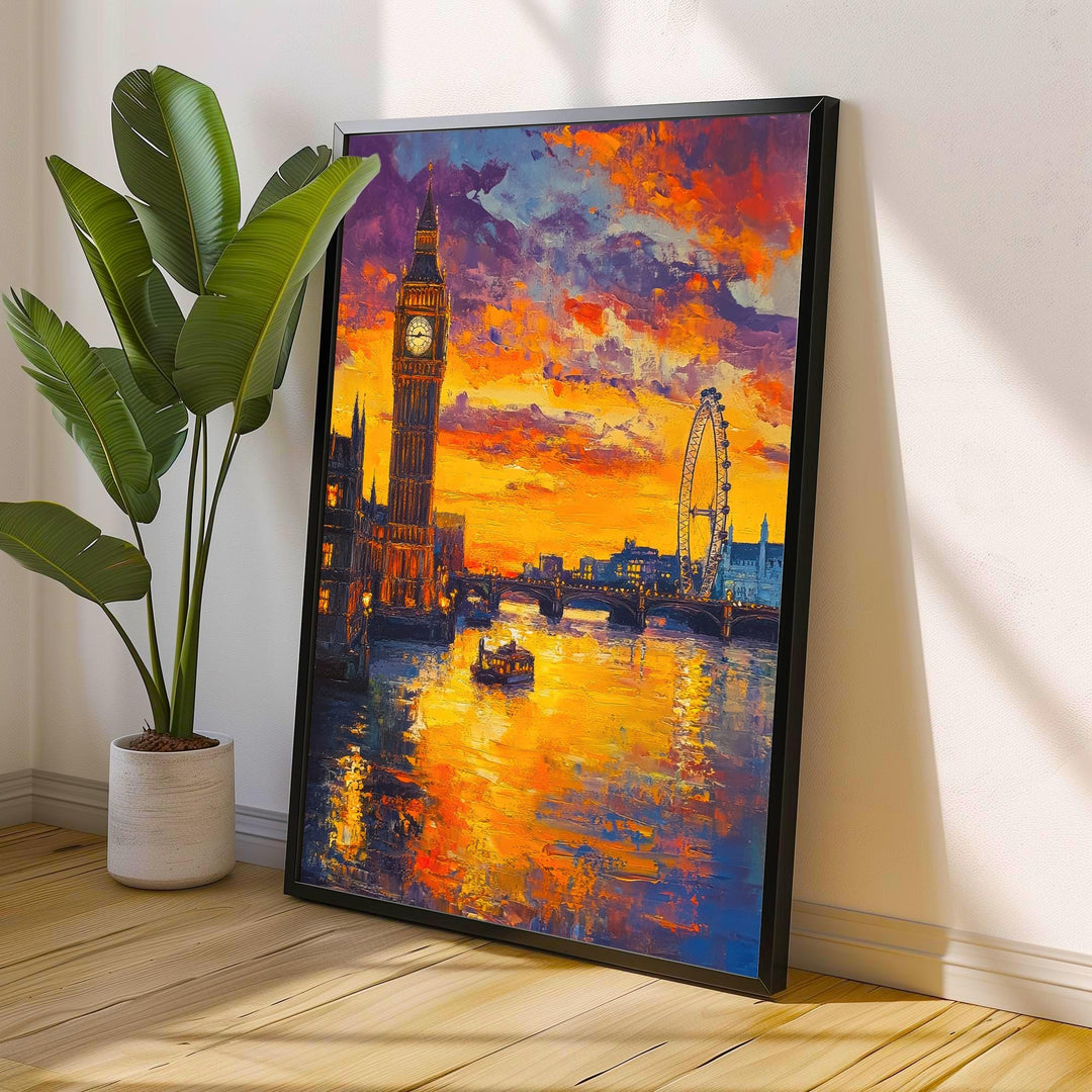 London Skyline Oil Painting Poster England Wall Art City Landmark Print Gift for UK Travel Lovers and Fans of Scenic British Architecture