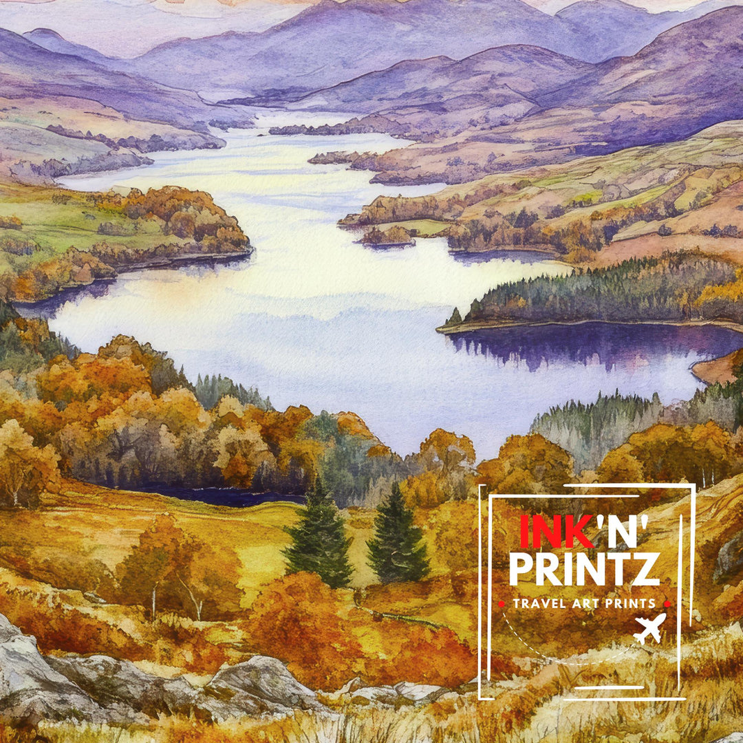 Loughrigg Fell Watercolour Painting Poster Lake District England Wall Art Countryside Landscape Print Gift for UK Travel Lovers