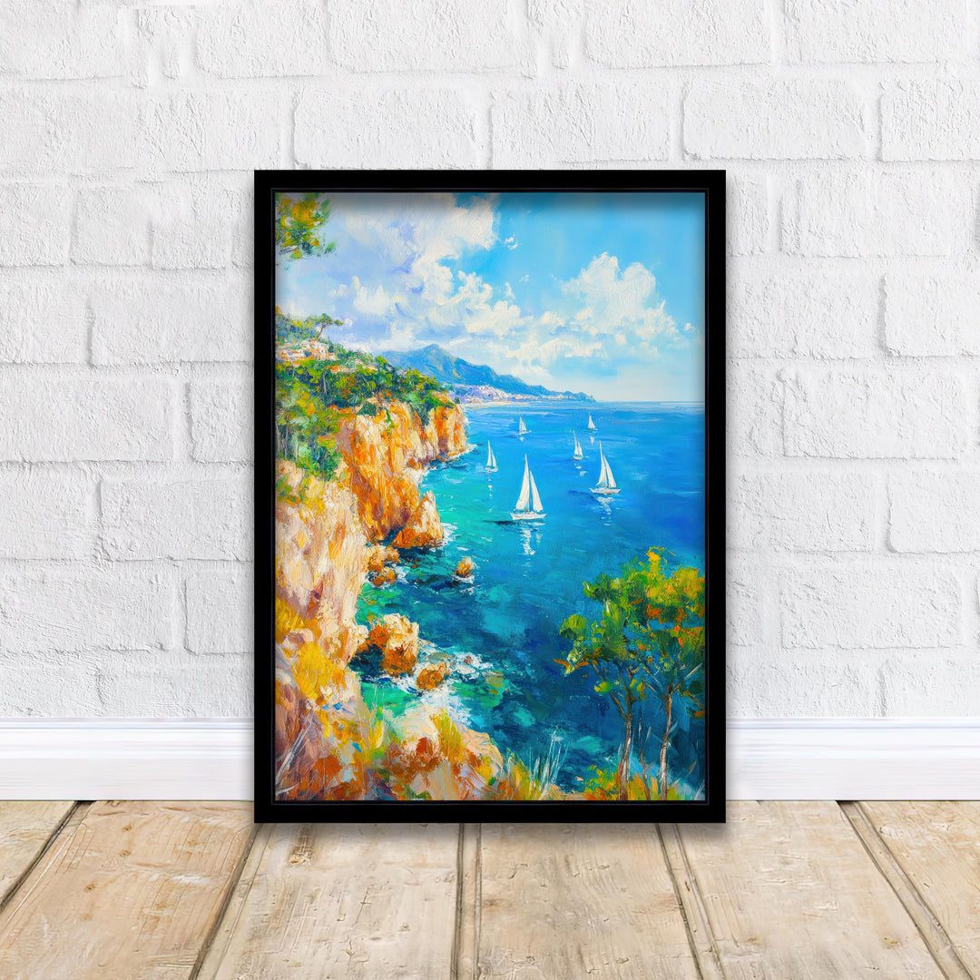 Majorca Oil Painting Poster Spain Wall Art Mediterranean Island Coastal Landscape Print Gift for Europe Travel Lovers and Fans of Scenic