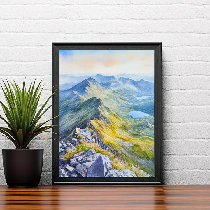 Snowdon Watercolour Painting Poster Wales Wall Art National Park Mountain Landscape Print Gift for UK Travel Lovers and Fans of Scenic
