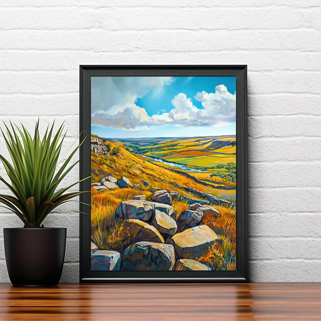 Peak District Oil Painting Poster England Wall Art National Park Countryside Landscape Print Gift for UK Travel Lovers and Fans of Scenic