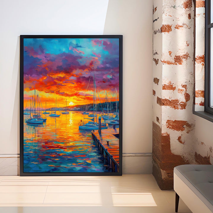 Poole Harbour Oil Painting Poster Dorset England Wall Art Coastal Landscape Print Gift for UK Travel Lovers and Fans of Scenic British
