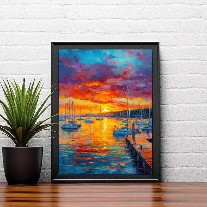 Poole Harbour Oil Painting Poster Dorset England Wall Art Coastal Landscape Print Gift for UK Travel Lovers and Fans of Scenic British