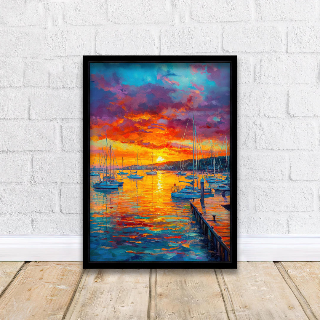 Poole Harbour Oil Painting Poster Dorset England Wall Art Coastal Landscape Print Gift for UK Travel Lovers and Fans of Scenic British