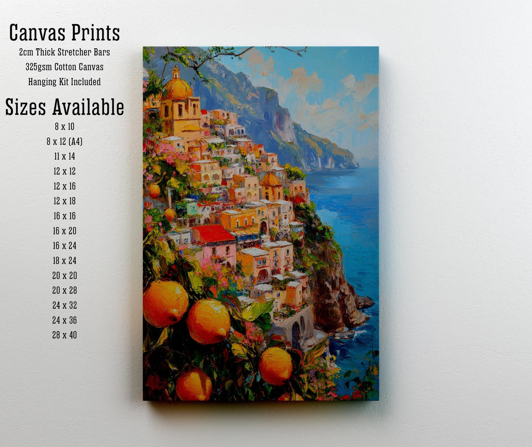 Positano Oil Painting Poster Amalfi Coast Italy Wall Art Mediterranean Village Print Gift for Europe Travel Lovers and Fans of Scenic