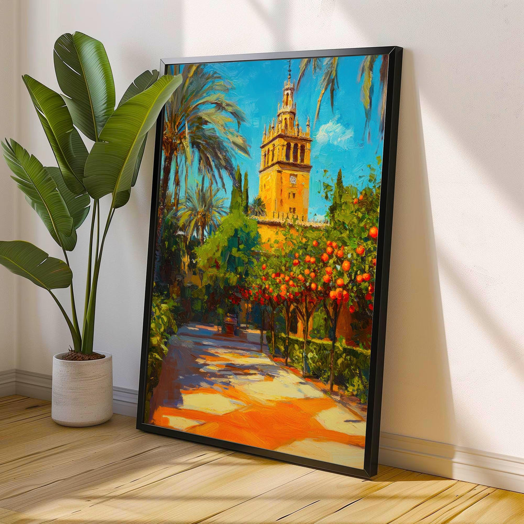 Seville Spain Oil Painting Poster Andalusia Wall Art Historic City Landscape Print Gift for Europe Travel Lovers and Fans of Scenic Spanish