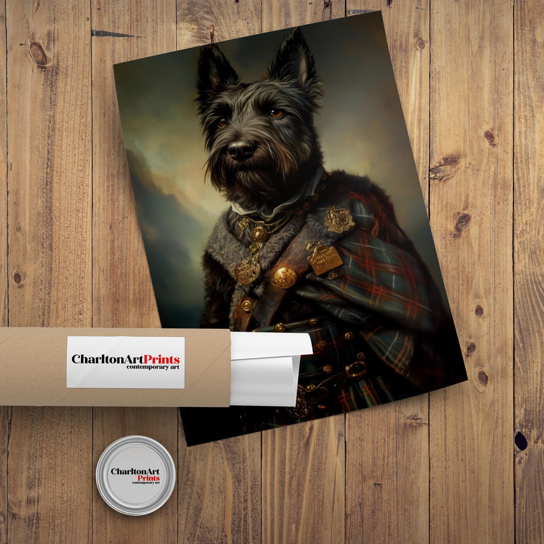 Scottish Terrier Portrait Poster Highland Dog Art Vintage Animal Illustration Tartan Wall Decor Dog Lover Gift