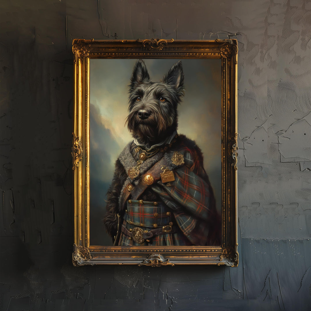 Scottish Terrier Portrait Poster Highland Dog Art Vintage Animal Illustration Tartan Wall Decor Dog Lover Gift