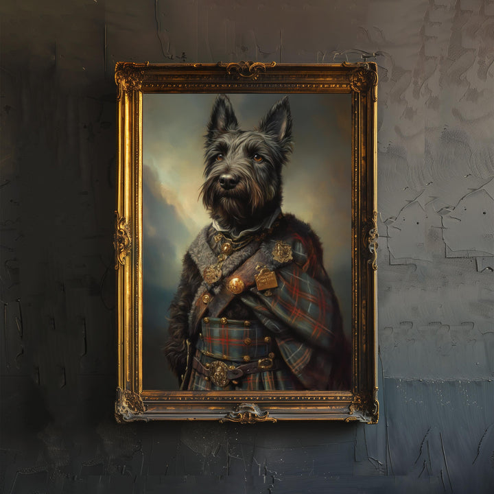 Scottish Terrier Portrait Poster Highland Dog Art Vintage Animal Illustration Tartan Wall Decor Dog Lover Gift