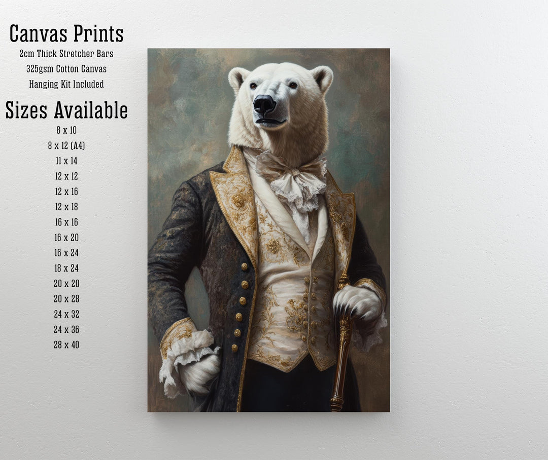 Polar Bear Portrait Poster Regal Animal Art Vintage Winter Illustration Humorous Wall Decor Nature Lover Gift