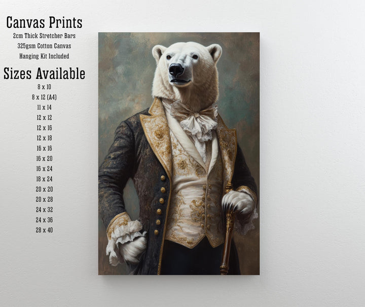 Polar Bear Portrait Poster Regal Animal Art Vintage Winter Illustration Humorous Wall Decor Nature Lover Gift