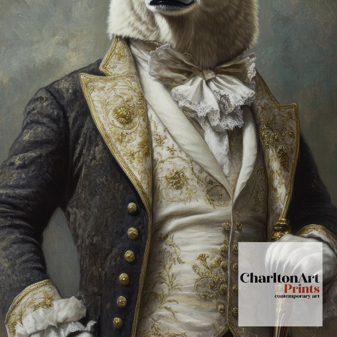 Polar Bear Portrait Poster Regal Animal Art Vintage Winter Illustration Humorous Wall Decor Nature Lover Gift