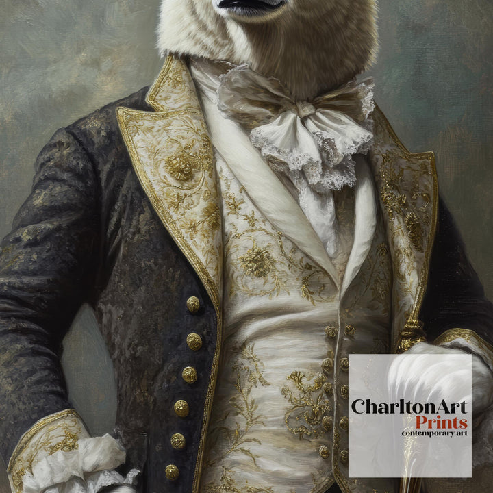 Polar Bear Portrait Poster Regal Animal Art Vintage Winter Illustration Humorous Wall Decor Nature Lover Gift