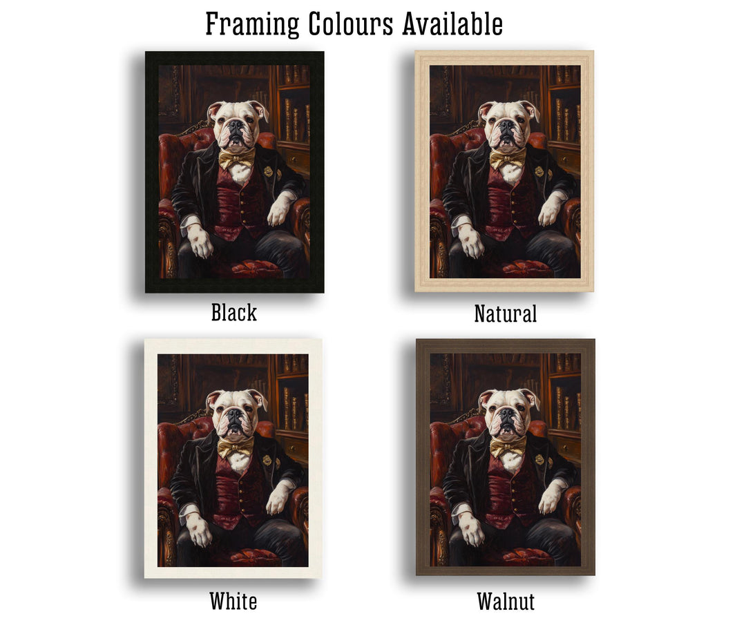 Bulldog Portrait Poster Dark Academia Decor Vintage Animal Illustration Professor Wall Art Dog Lover Gift