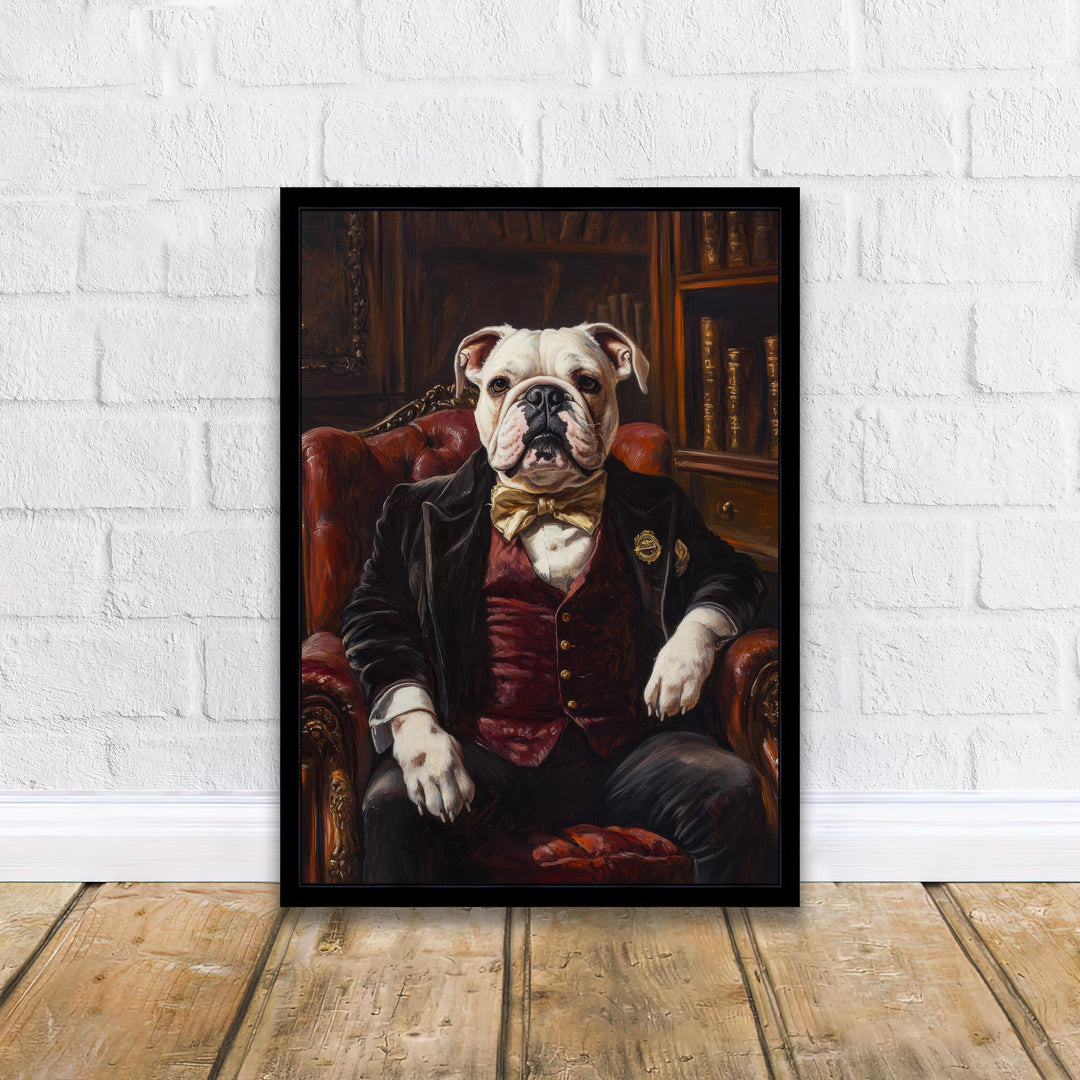 Bulldog Portrait Poster Dark Academia Decor Vintage Animal Illustration Professor Wall Art Dog Lover Gift