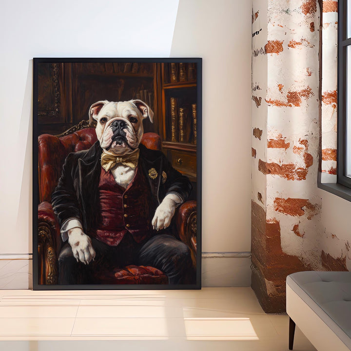 Bulldog Portrait Poster Dark Academia Decor Vintage Animal Illustration Professor Wall Art Dog Lover Gift