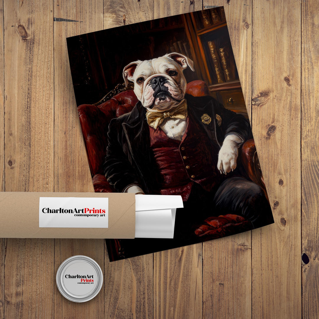 Bulldog Portrait Poster Dark Academia Decor Vintage Animal Illustration Professor Wall Art Dog Lover Gift