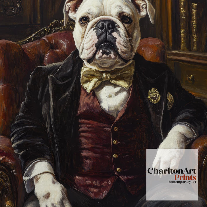 Bulldog Portrait Poster Dark Academia Decor Vintage Animal Illustration Professor Wall Art Dog Lover Gift