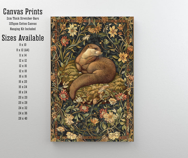 Otter in a Floral Pattern Poster William Morris Style Cottagecore Art Vintage Nature Illustration Rustic Decor