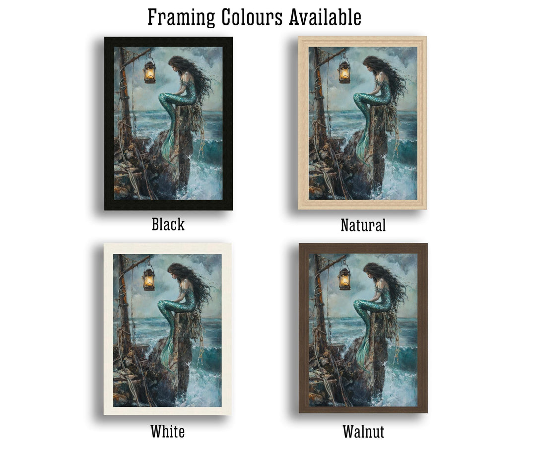 Mermaid Siren on the Rocks Poster Ocean Mythical Art Coastal Decor Dark Academia Illustration Magical Sea Print