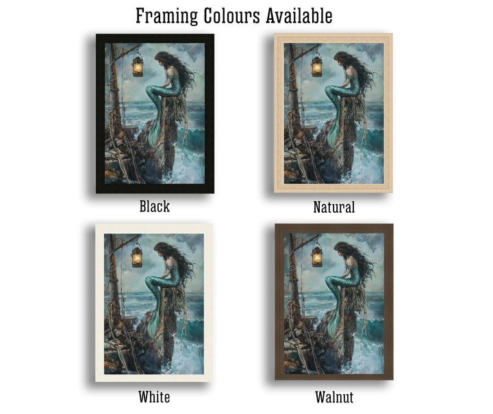 Mermaid Siren on the Rocks Poster Ocean Mythical Art Coastal Decor Dark Academia Illustration Magical Sea Print