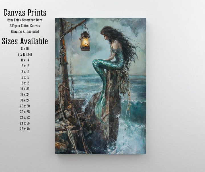 Mermaid Siren on the Rocks Poster Ocean Mythical Art Coastal Decor Dark Academia Illustration Magical Sea Print