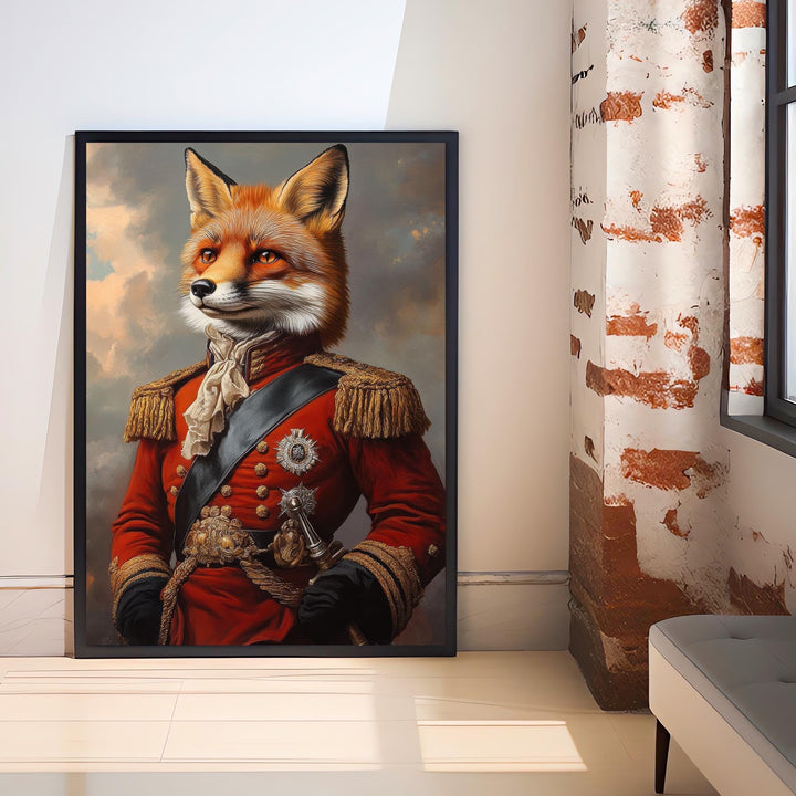 Regal Fox Portrait Poster Humorous Animal Art Vintage Wildlife Illustration Noble Wall Decor