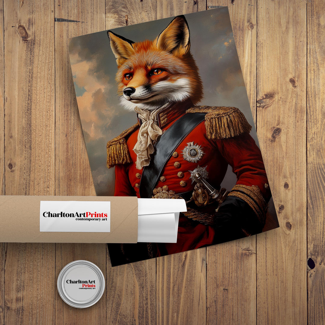 Regal Fox Portrait Poster Humorous Animal Art Vintage Wildlife Illustration Noble Wall Decor