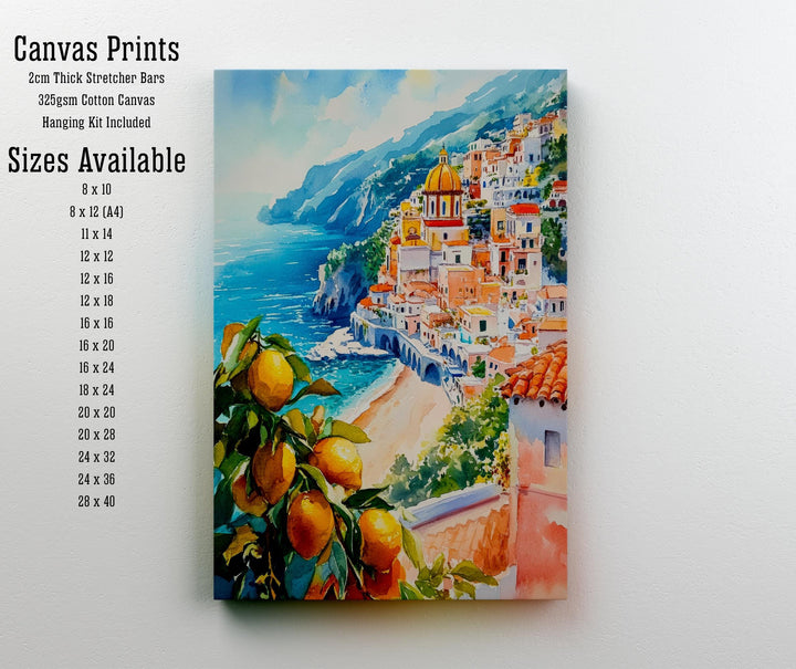 Amalfi Coast Watercolor Painting Italy Wall Art Mediterranean Coastal Print Scenic Landscape Decor Gift for Europe Lovers and Travel