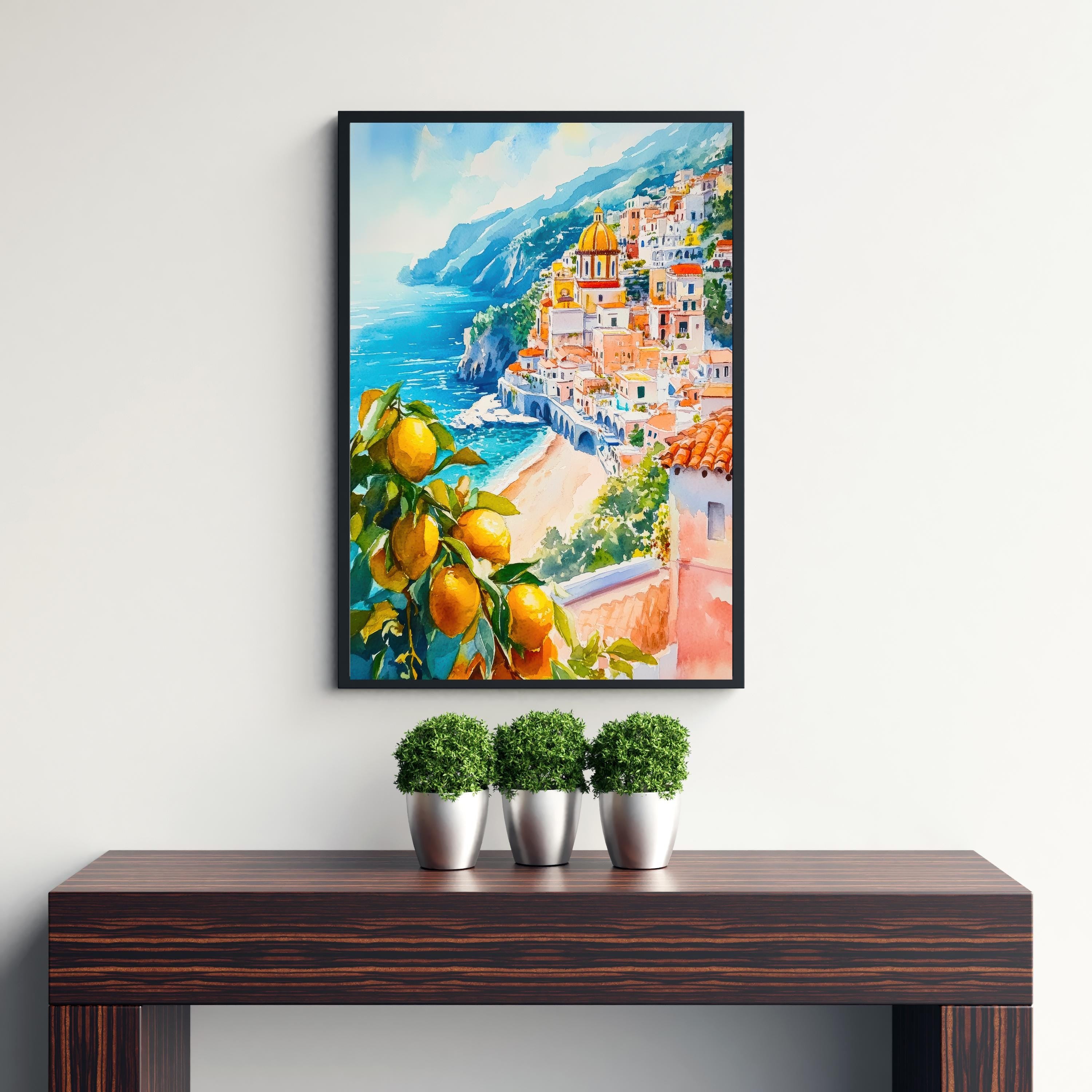 Amalfi Coast Watercolor Painting Italy Wall Art Mediterranean Coastal Print Scenic Landscape Decor Gift for Europe Lovers and Travel