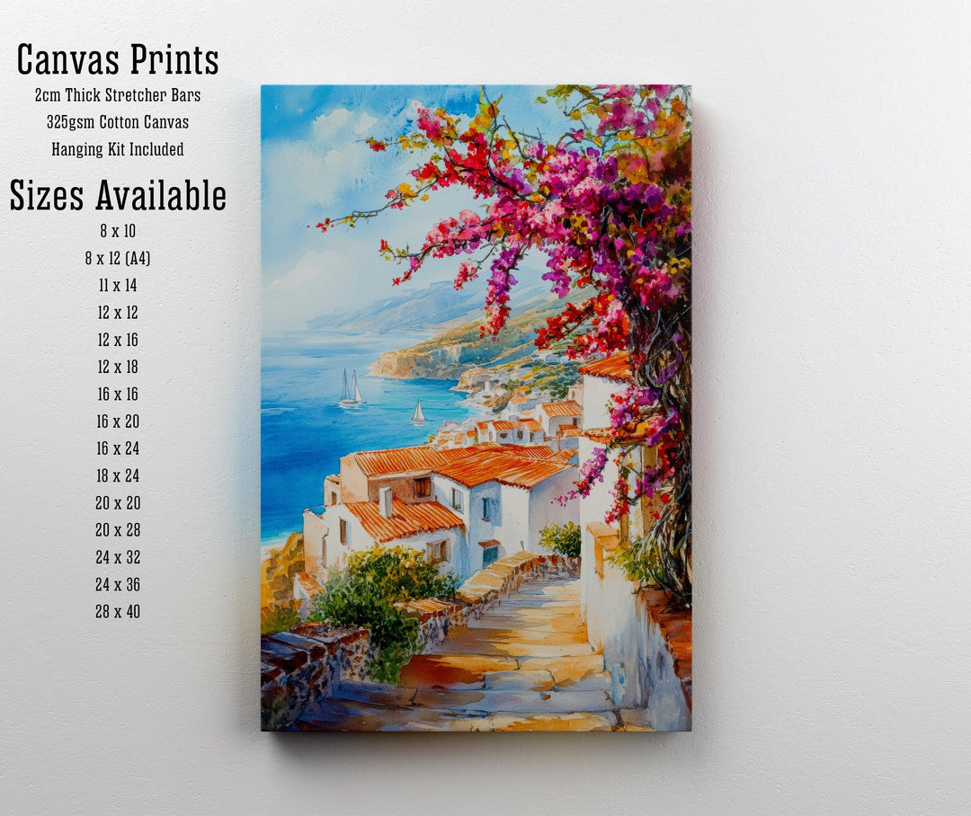 Crete Greece Watercolor Painting Mediterranean Island Wall Art Coastal Landscape Print Decor Gift for Europe Lovers and Greek Travel