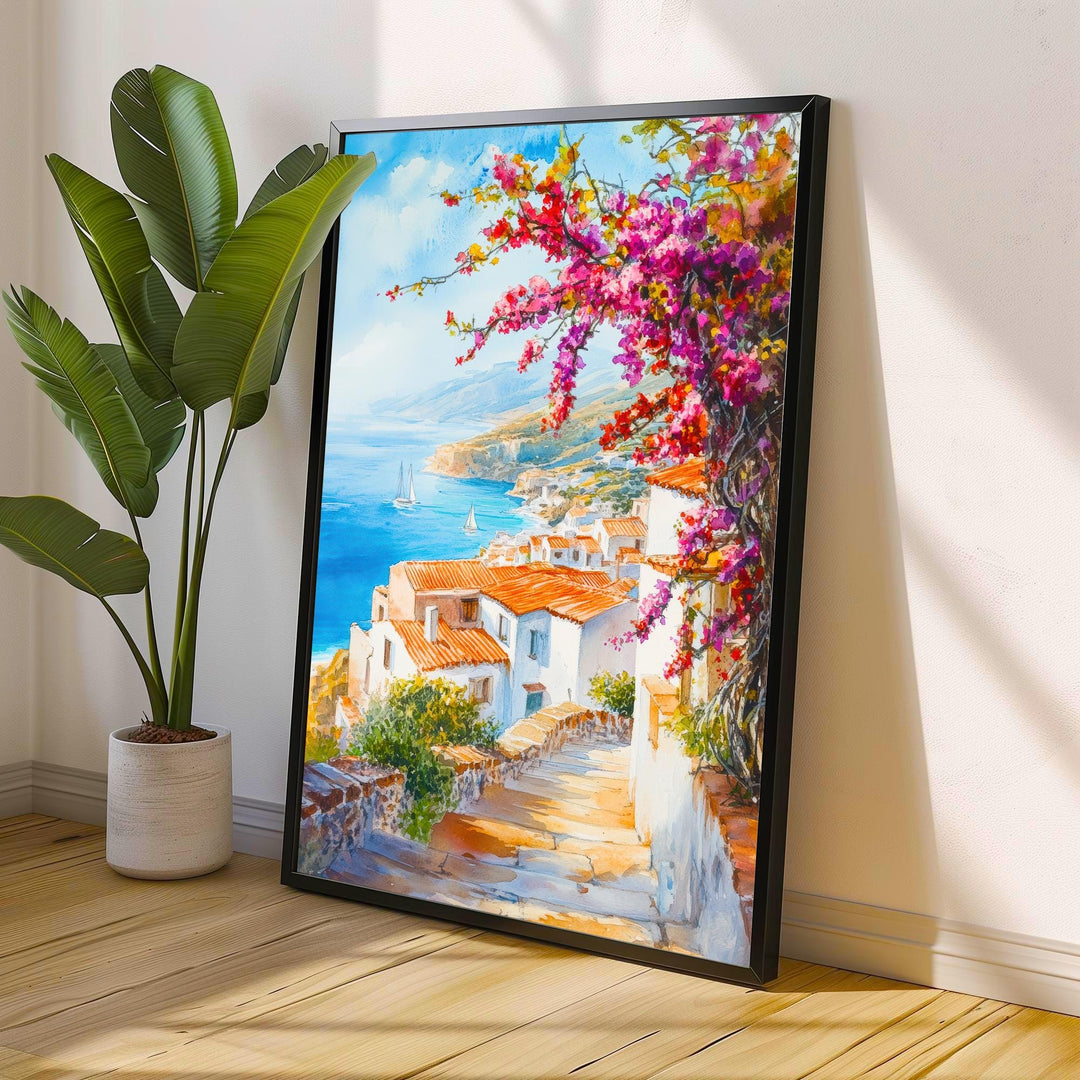 Crete Greece Watercolor Painting Mediterranean Island Wall Art Coastal Landscape Print Decor Gift for Europe Lovers and Greek Travel