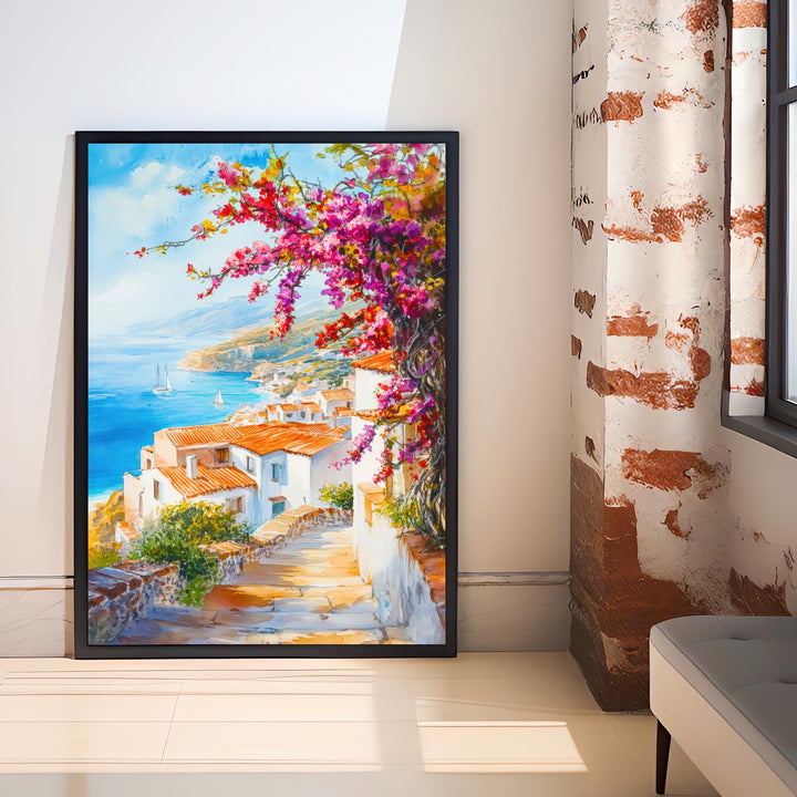Crete Greece Watercolor Painting Mediterranean Island Wall Art Coastal Landscape Print Decor Gift for Europe Lovers and Greek Travel